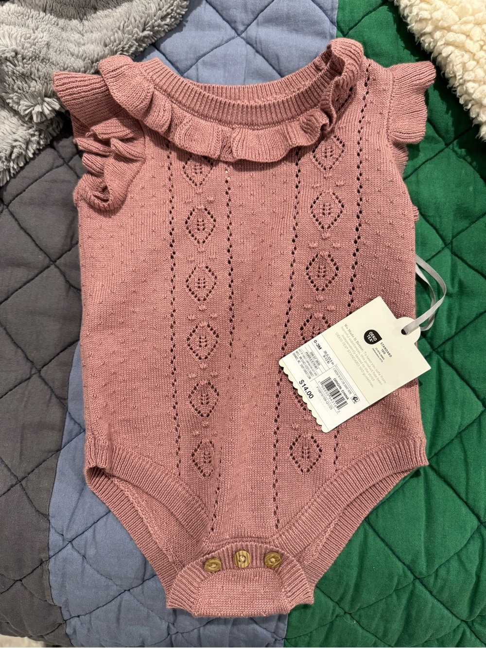cloud island Pink Knit Ruffle Baby One-Piece